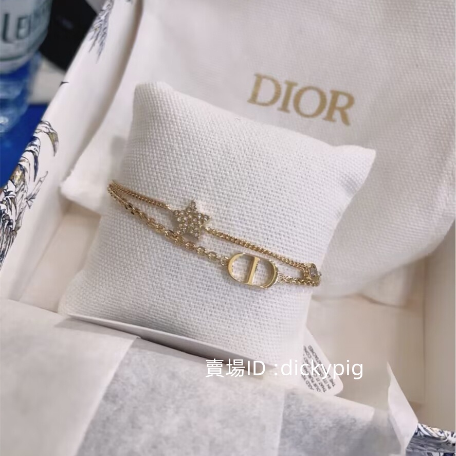 二手正品 Dior CD 金色 字母 水鑽 星星 手鍊 雙鏈條 手鍊 B1133PMTCY 手環 實拍