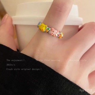【魅小姐】彩色卡通小熊戒指女小眾設計感高級甜酷指環2025年新款時尚食指戒