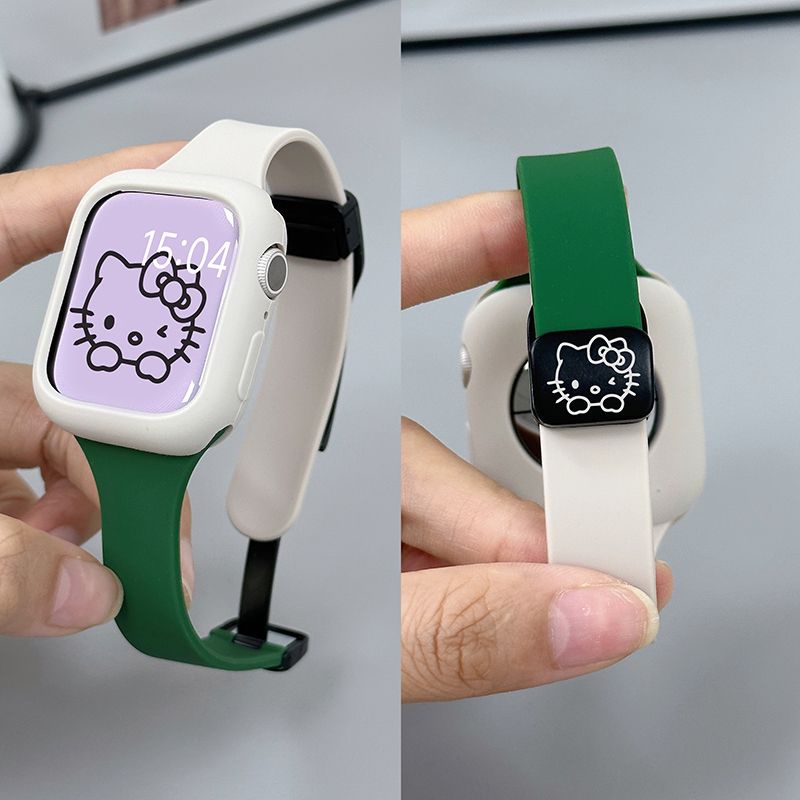 iWatch手錶帶蘋果Applewatch錶帶S9凱蒂貓印花8/7/6代磁吸硅膠女