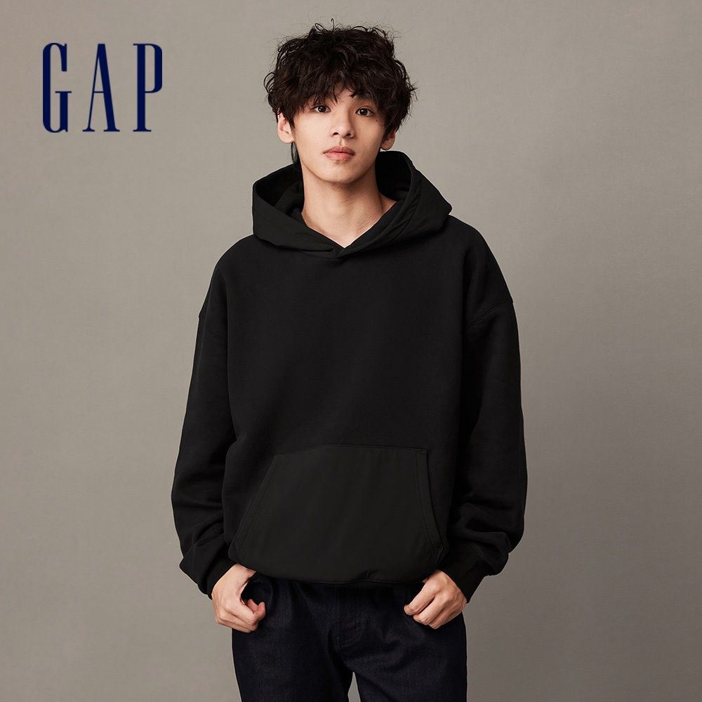 Gap 男裝 Logo刷毛帽T-黑色(841208)