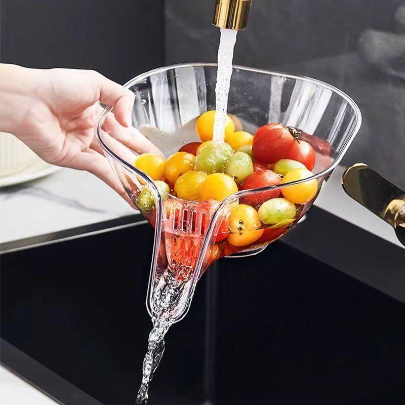 多功能瀝水籃 透明水槽瀝水籃 水果網紅水果盤塑膠大號乾溼分離果盤
