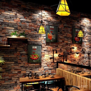 複古懷舊3D立體仿磚紋磚塊磚頭墻紙咖啡館酒吧餐廳文化石紅磚壁紙
