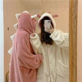 【法蘭絨睡衣】秋冬季睡袍女可愛恐龍學生卡通加絨加厚ins寬鬆珊瑚絨家居服冬衣 女加厚睡衣珊瑚絨保暖寬鬆休閒 流行睡衣