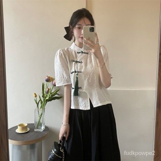 🔥臺灣出貨 改良式旗袍上衣 新中式上衣 中國服上衣 中式上衣 中式國風 盤扣弔墜 女士襯衫短袖 旗袍上衣 旗袍洋裝