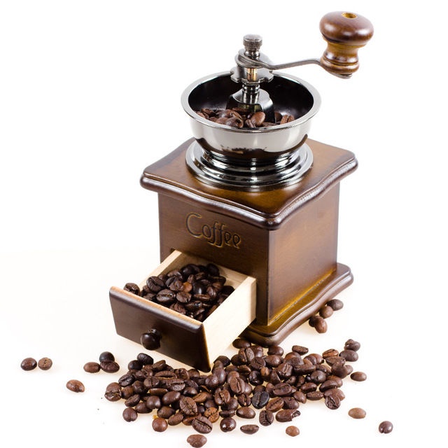 1PCS Retro Mini Manual Coffee Bean Grind Mill Wood Stand