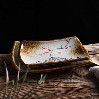#日式盤子# 日式復古盤子家用創意菜盤餃子盤個性家用大號不規則創意餐廳餐具