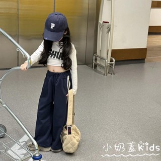 🍼小奶蓋kids🍼女童韓版2023秋季新款運動風時髦字母長袖上衣百搭寬松闊腿褲套裝