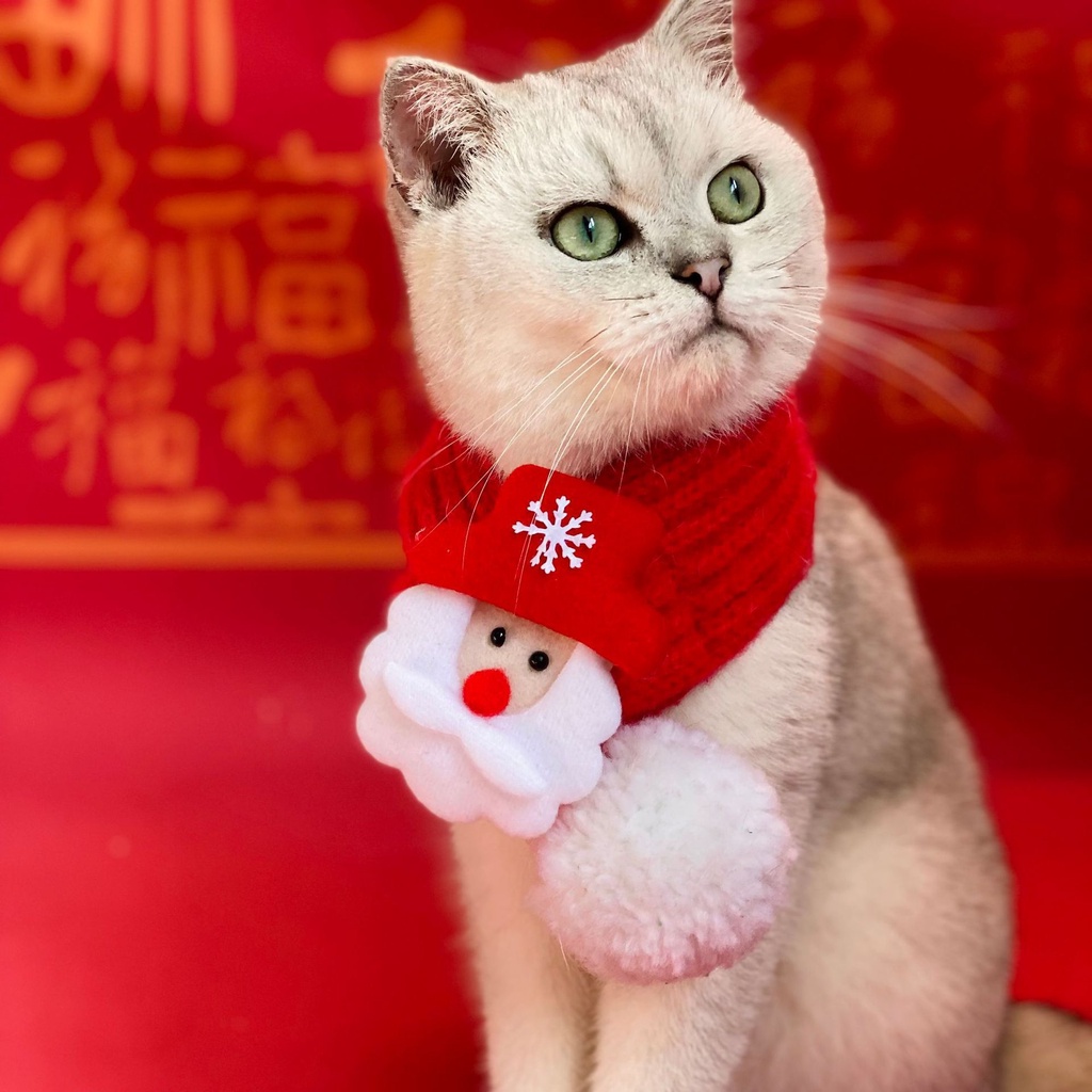 快樂星球貓 聖誕寵物圍巾 貓咪項圈 寵物圍脖 狗狗圍巾 聖誕節口水巾 針織毛綫手工編織寵物脖子 寵物飾品
