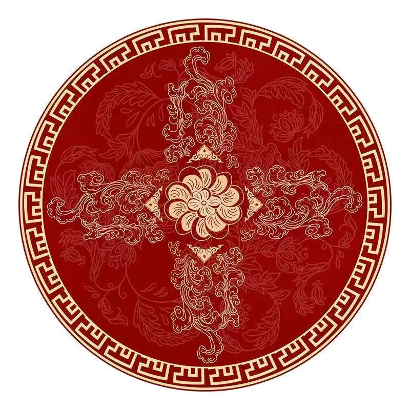 紅色圓形地毯墊中式圓型門口喜慶地墊客廳中國風臥室家用滿月墊子-哆啦A夢