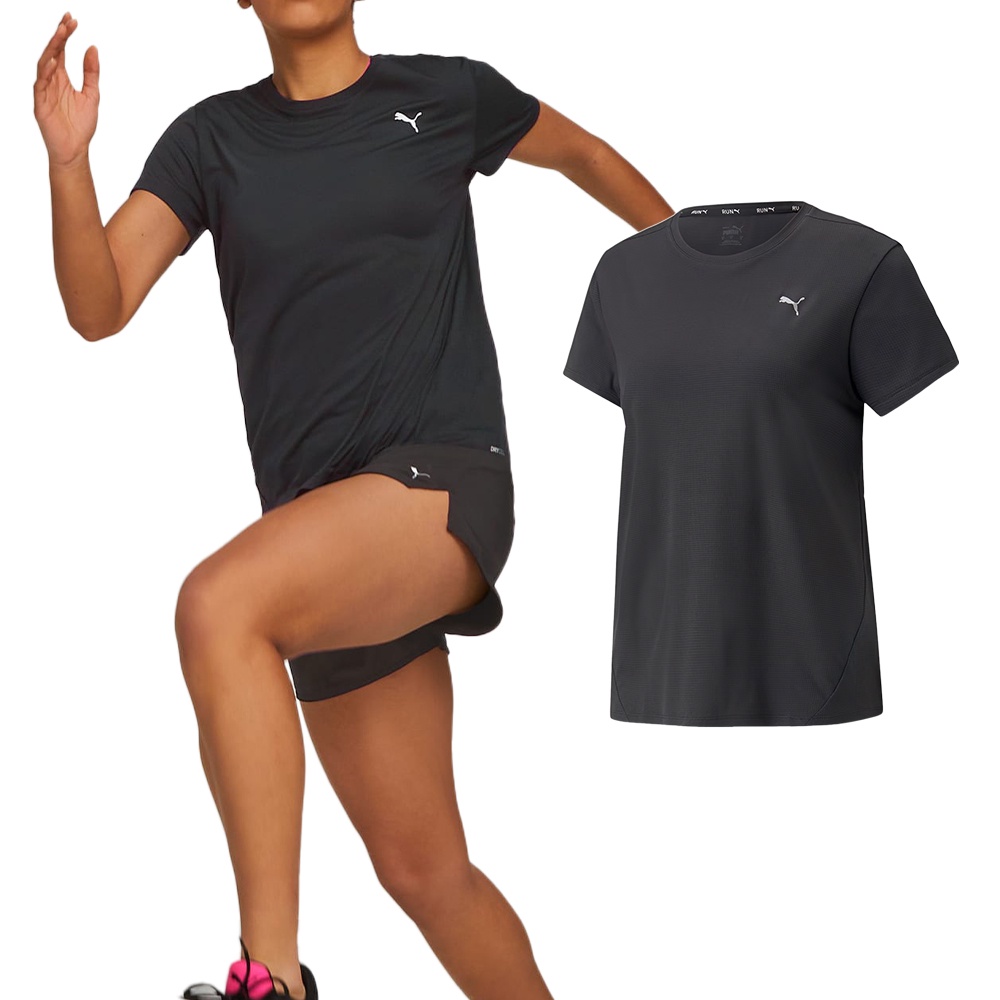 Puma 慢跑系列 女 黑色 排汗 吸濕 運動 跑步 上衣 短T 短袖 52316601