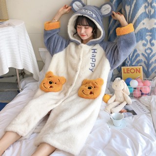 ✌浴袍✌保暖✌現貨 珊瑚絨 睡袍 睡衣女 秋冬季 維尼加厚法蘭絨 浴袍 春天可愛情侶男家居服