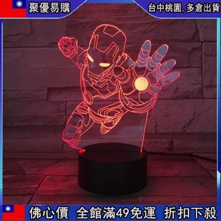 🔥『齣清價 』創意♝ 鋼鐵俠七彩變色3D小夜燈復仇者聯盟動漫臥室書桌LED立體臺燈