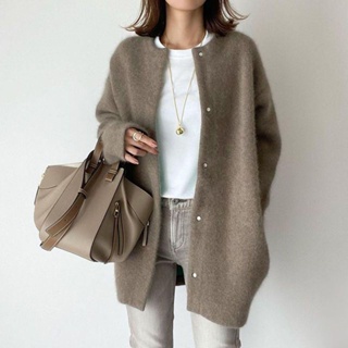 秋季 針織外套薄日韓風格設計寬鬆羊毛大衣女