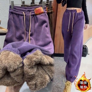 高品質💖.秋冬長褲 韓版歐棉絨刷毛運動褲女秋冬新棉褲寬鬆束腳休閒羔羊絨保暖棉褲子 內搭褲 內搭褲 棉質寬 Ani2