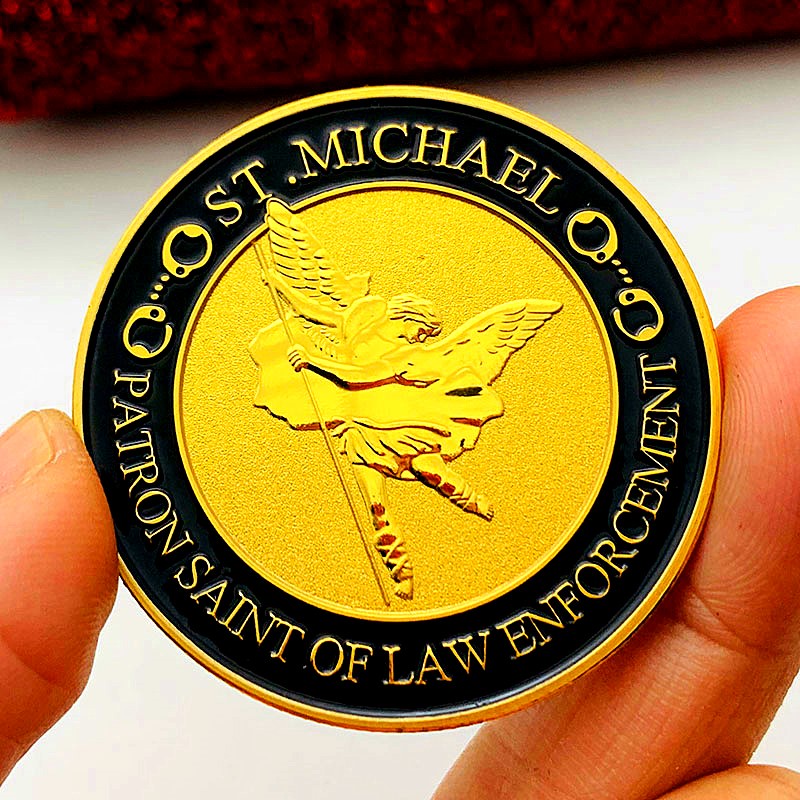 美國執法守護神圣邁克爾鍍金紀念章 把玩金幣硬幣紀念幣