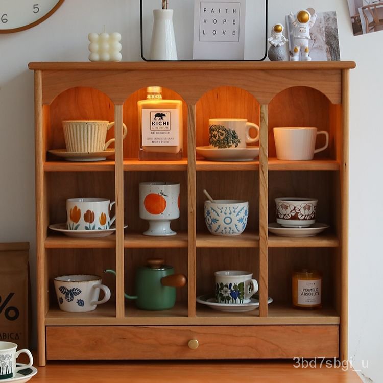 北歐實木杯子置物架 日式格子展示櫃 傢用多寶收納櫃 咖啡玻璃杯架子