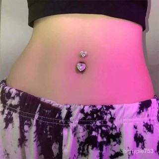 💕優選闆娘推薦💕墨刺少女 新款雙鋯石愛心肚臍環臍釘防過敏養洞臍釘辣妹穿孔飾品 X4GH