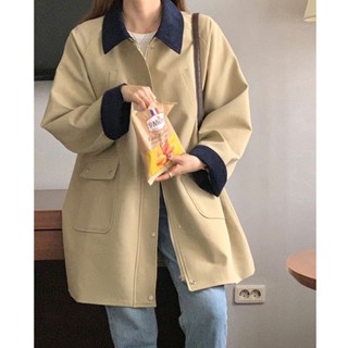 冬天外套 女生外套 卡其色風衣外套女2023年春秋新款今年流行中長款大衣小個子設計感