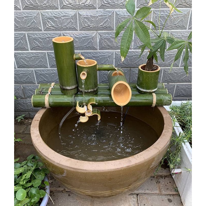 竹流水噴泉擺件竹子石磨槽魚池過濾裝飾庭院假山竹子流水景觀陽臺