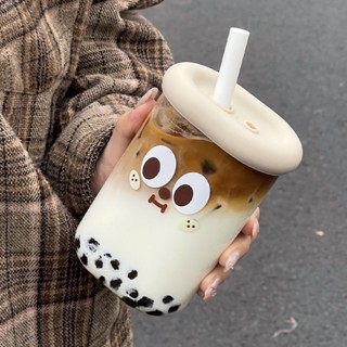 玻璃吸管杯 可愛水杯 高顏值 夏季飲品杯 家用咖啡杯 牛奶茶杯 女生必備 環保隨行
