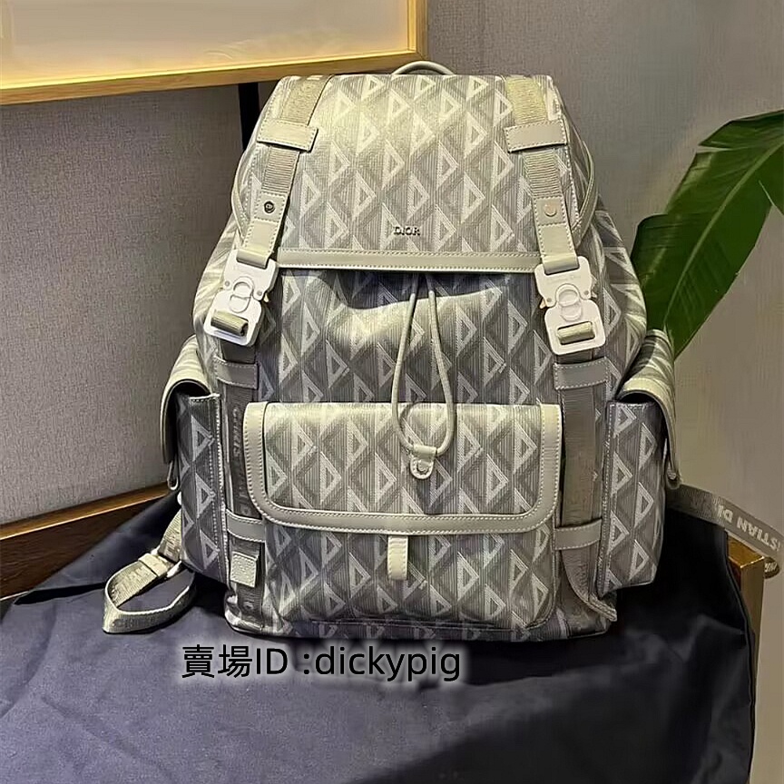 二手正品 DIOR 迪奧 DIOR HIT THE ROAD 背囊 灰色帆布 雙肩背包 後背包 男士包包