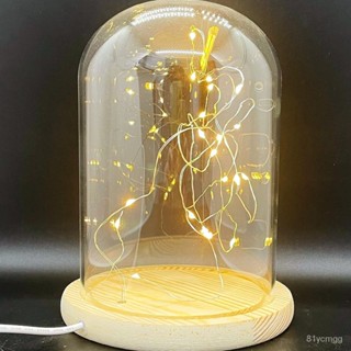 【桃園有貨】永生花玻璃罩帶燈髮光鈴蘭花usb插電開關520情人節禮物桌麵擺件 ZCW1