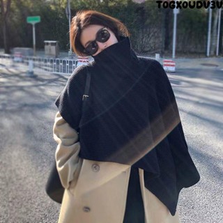 冬季圍巾 高領不規則套頭毛衣斗篷披肩女秋冬外塔黑色脖套毛線針織圍巾圍脖