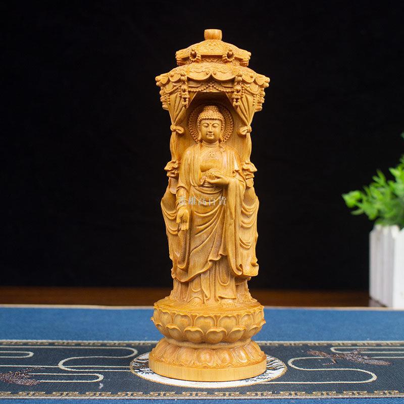 黃楊木雕刻西方三聖佛像華嚴擺件阿彌陀佛大勢至淨瓶觀音菩薩供奉黃雄高百貨
