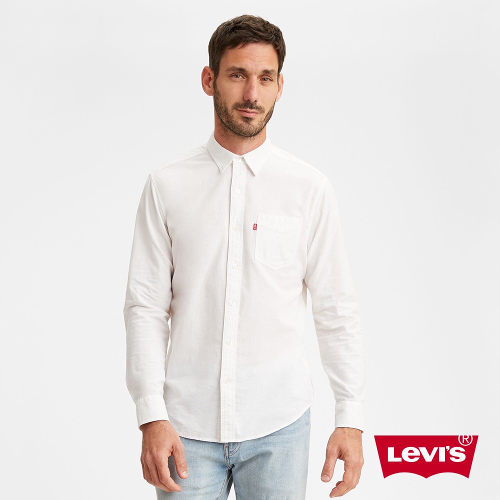 Levis 單口袋長袖襯衫 / 休閒版型 / 簡約白 男款 85746-0000 熱賣單品