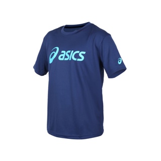 ASICS 男女運動排汗T恤( 台灣製 慢跑 路跑 短袖 上衣 亞瑟士「K31415-43」 丈青水藍