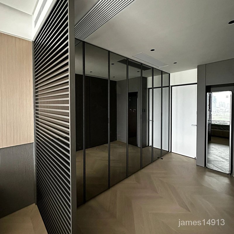 KI9S輕奢極簡玻璃衣櫃金屬框架臥室小戶型平開門儲物櫃展示櫃衣櫥