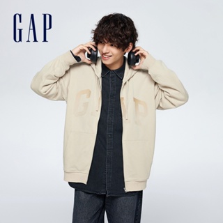Gap 男裝 Logo連帽外套 碳素軟磨法式圈織系列-淺棕色(885513)