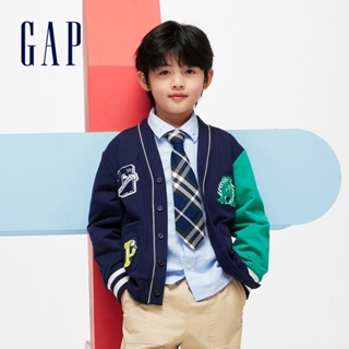 Gap 男童裝 Logo印花V領針織外套-海軍藍(890409)