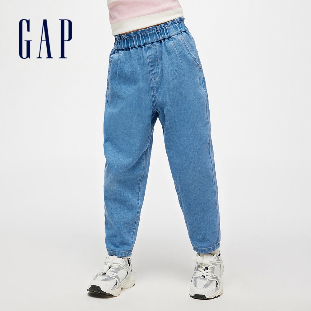 Gap 女童裝 Logo鬆緊錐形牛仔褲-淺藍色(891979)