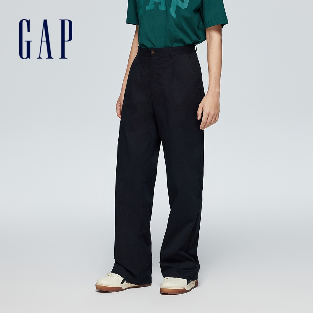 Gap 男裝 Logo卡其寬褲-黑色(889510)