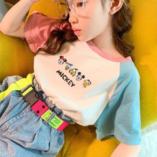 【台灣出貨】100%純棉女童夏季新款拚接短袖T恤韓版中大兒童上衣洋氣卡通童裝