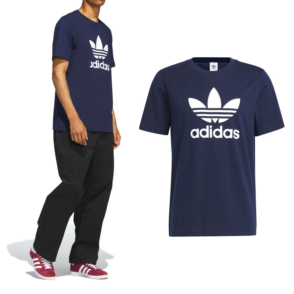 Adidas Trefoil T-shirt 男款 深藍色 運動 慢跑 亞規 三葉草 上衣 短袖 IA4814