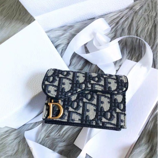 Dior Saddle Wallet 藍色老花款 馬鞍 牛皮 三折 女士短夾