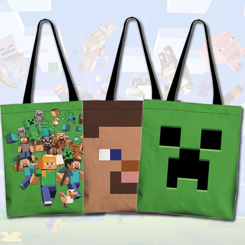 Minecraft 我的世界週邊 帆布袋 我的世界帆佈單肩包卡通動漫週邊學生男女雙麵手提袋補習包購物袋