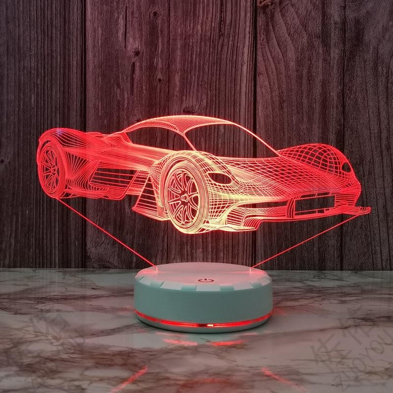 🎀臺灣熱賣🎀創意新品3D錯覺小夜燈跑車造型USB遙控氛圍臺燈生日禮物臺面擺件