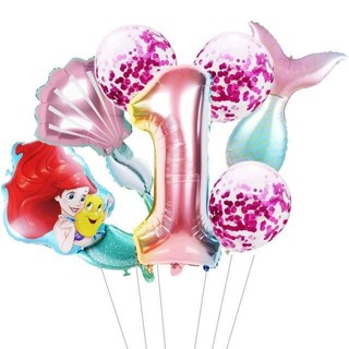 【現貨熱銷】卡通美人魚數字氣球套裝 32inch數字鋁膜氣球 生日派對海洋美人魚主題 鋁膜舞臺背景裝飾佈置