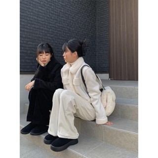 Codibook｜韓國 anyonemore 麂皮短版羊羔毛翻領外套［預購］大衣 毛大衣 女裝