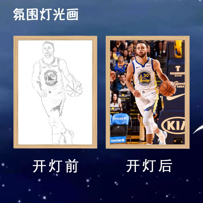🌸限時特價🌸抖音同款庫裏燈光畫NBA周邊裝飾臺燈擺件相框小夜燈籃球禮物男女