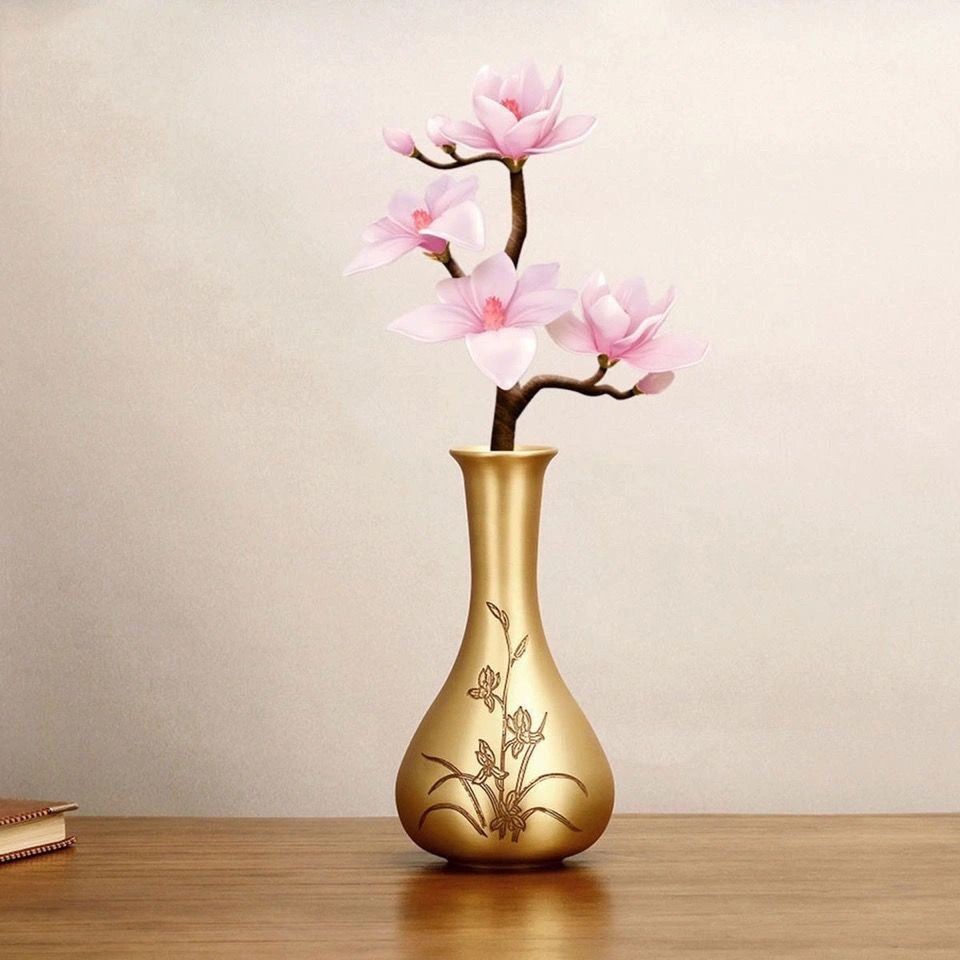 花瓶純銅插花12953 純銅花瓶擺件桌面銅花瓶裝飾仿古花器金屬客廳插花創意擺設小花瓶