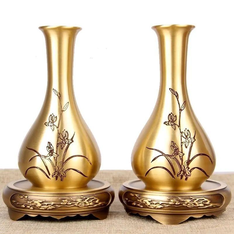 花瓶純銅插花12953 純銅花瓶擺件桌面銅花瓶裝飾仿古花器金屬客廳插花創意擺設