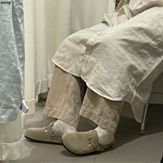 包頭拖鞋 2024新品👍勃肯拖鞋女半託平底外穿春秋韓版ins日系磨砂時尚包頭軟木女拖鞋