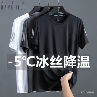 2024高品質🌈大衛山冰絲短袖t恤男士夏季寬鬆大碼圓領短袖男運動休閒速幹上衣 KSVE