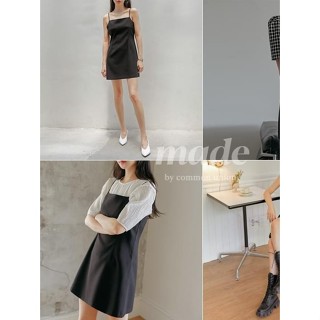 【Codibook】韓國 common unique 修身剪裁細肩帶短洋裝［預購］及膝洋裝 細肩帶緞面洋裝 女裝