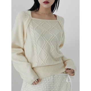 【Codibook】韓國 binary01 方領麻花紋編織寬鬆針織衫［預購］針織衫 毛衣 女裝