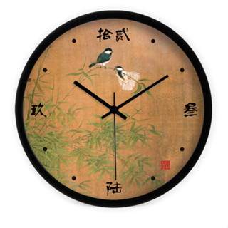 創意新中式古典工筆花鳥 客廳臥室現代靜音時鐘石英鐘掛鐘
